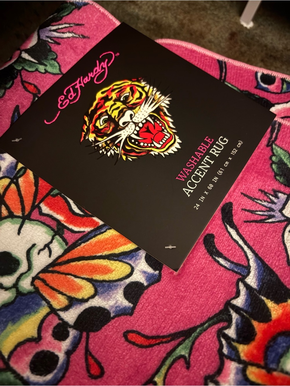 Ed Hardy Pink Floral & Skull Accent Rug